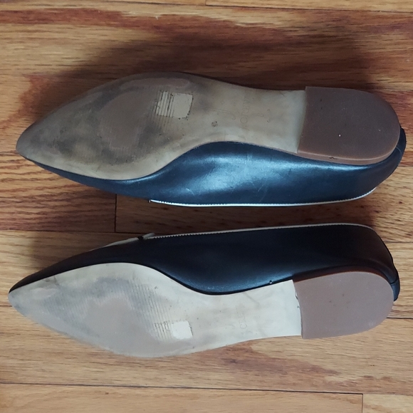 J. Crew Black Pointed Toe Leather Loafers With White Piping Detail Size 8 EUC - Picture 10 of 16